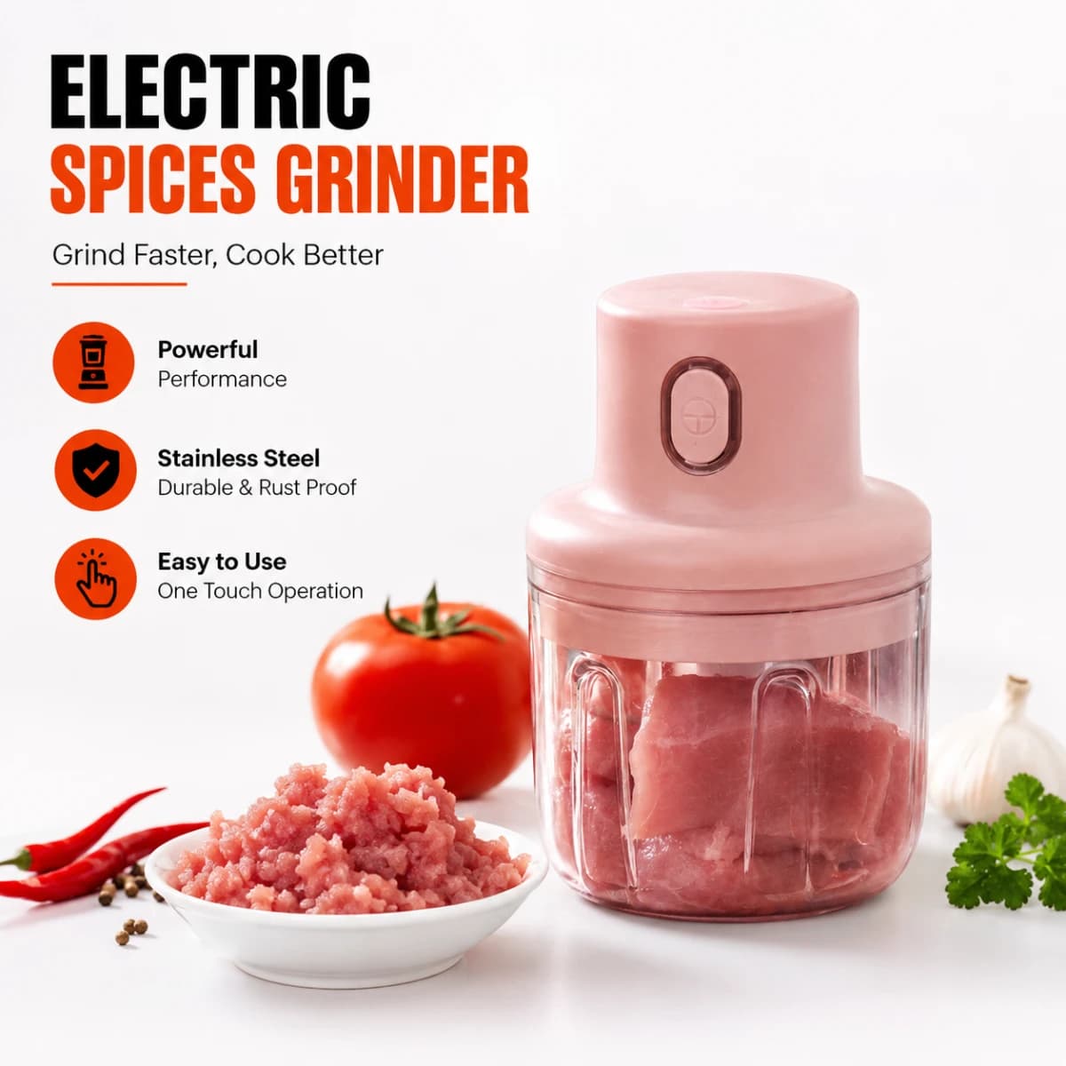Intelligent Electric Rechargeable Vegetable Cutter & Mini Chopper – 250ml
