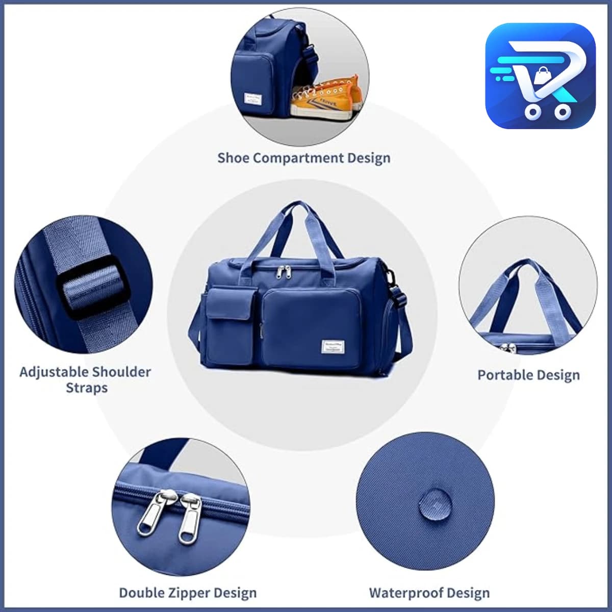 Fashionable Large Capacity Travel & Gym Bag - Blue
