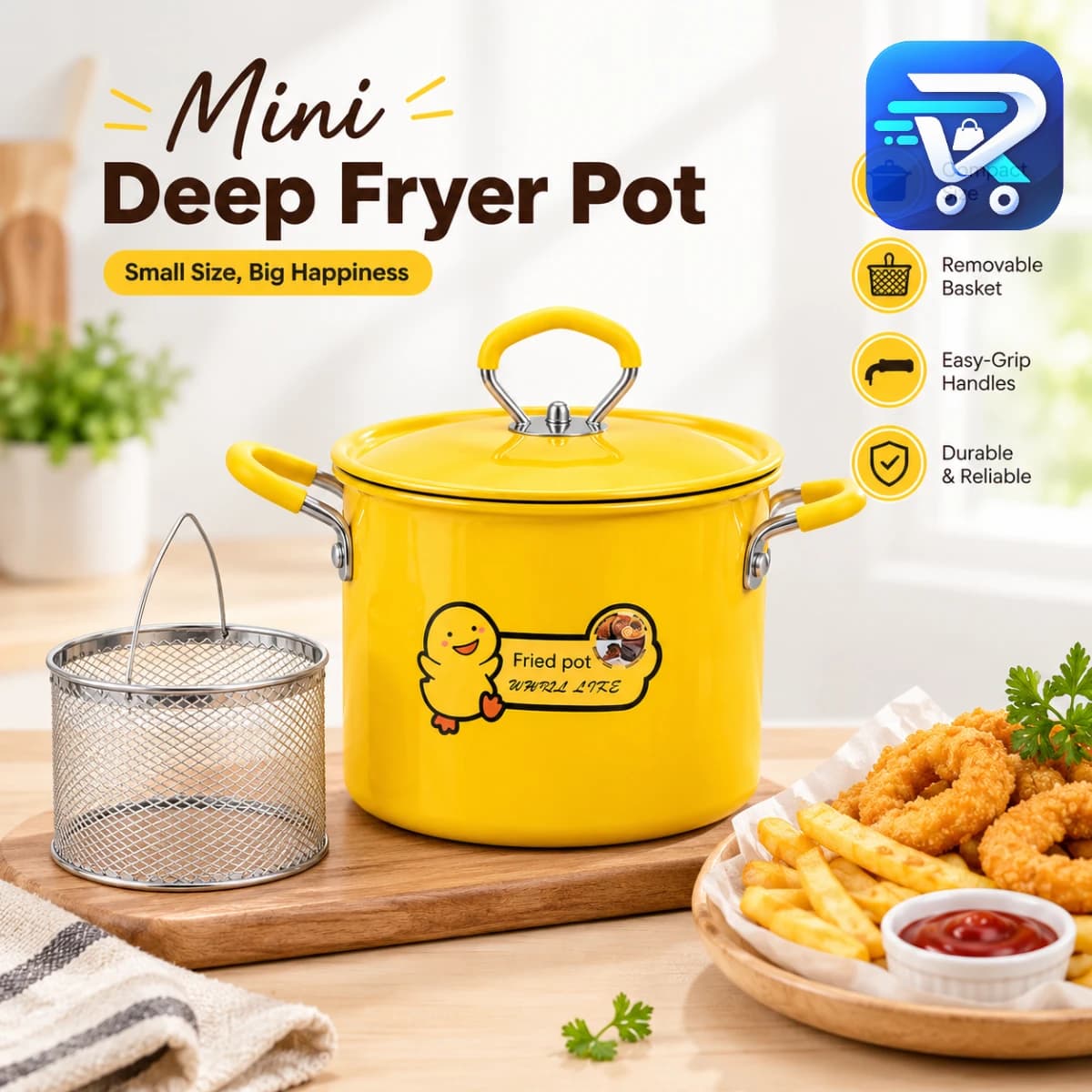 2L Stainless Steel Deep Fryer Pot with Basket & Thermometer – Non-Stick Oil Filter Deep Fryer for French Fries, Chicken, and Snacks